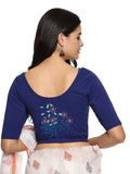 Women Back Printed Stretchable  Half Sleeve Blouse U0225 Royal Blue