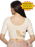Women Back Printed Stretchable  Half Sleeve Blouse U0199 Cream