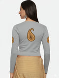 Women Back Printed Stretchable Full Sleeve V Neck RIB Blouse U0186 Elephant Grey