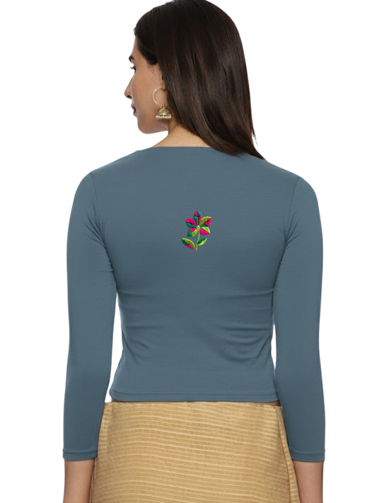 DIY Embroidery Kit with Women Stretchable Three Fourth Sleeve Blouse E03 – Elephant Grey
