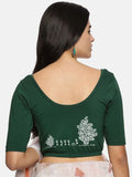 Women Back Printed Stretchable Half Sleeve Blouse U0165 Bottle Green