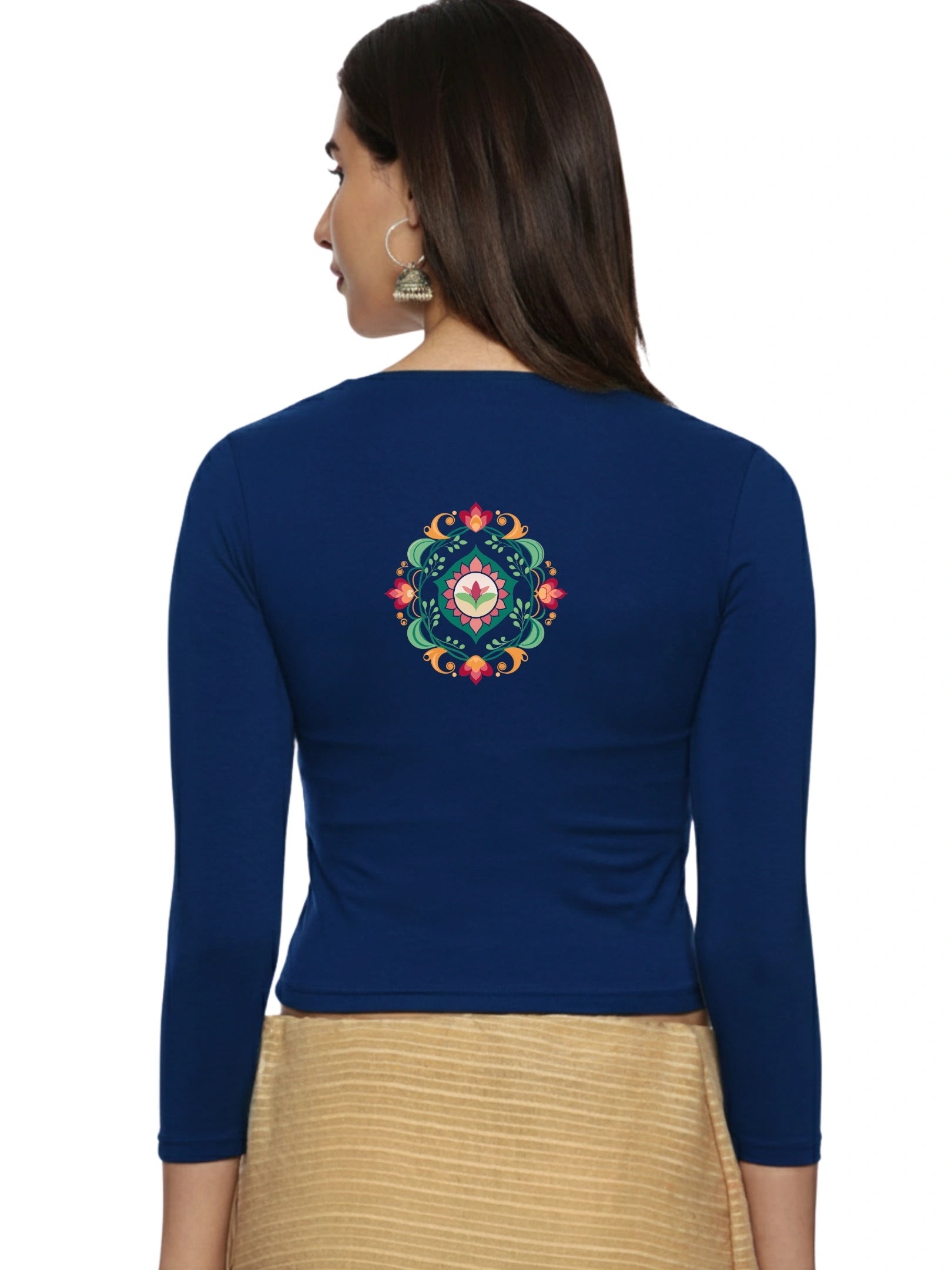 Women Three Fourth Sleeve Back Print Stretchable Blouse U0104