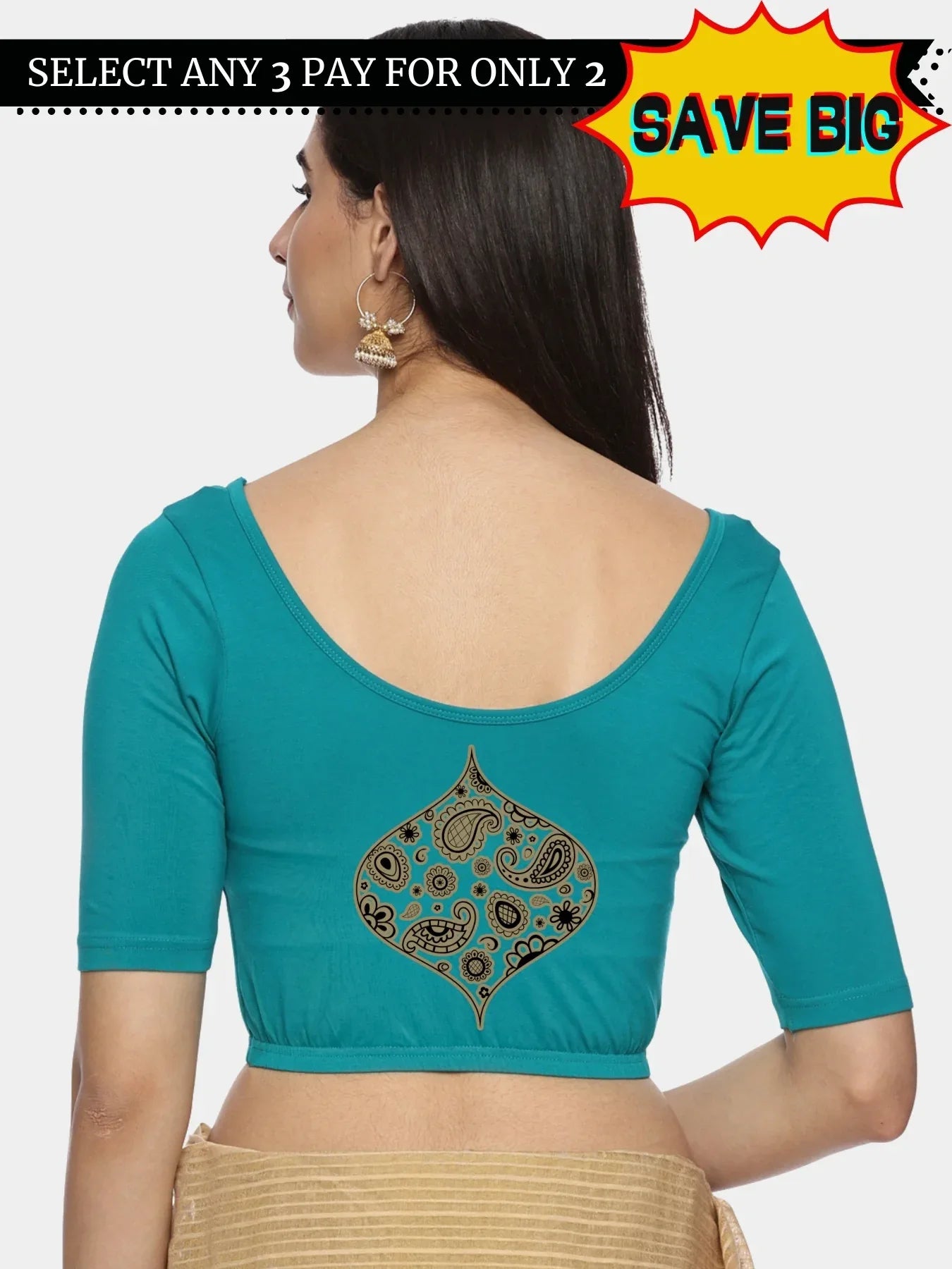 Women Back Printed Stretchable Blouse U0194 - notyetbyus