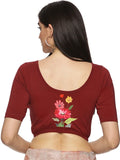 Women Back Printed Stretchable Half Sleeve Blouse U0133 Maroon