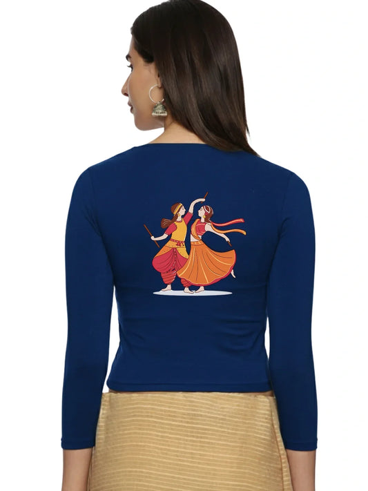 Women Three Fourth Sleeve Back Print Stretchable Blouse U0110 - notyetbyus