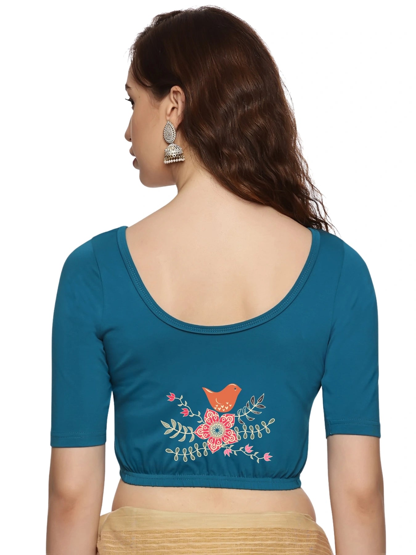 Women Back Printed Stretchable Blouse U0196