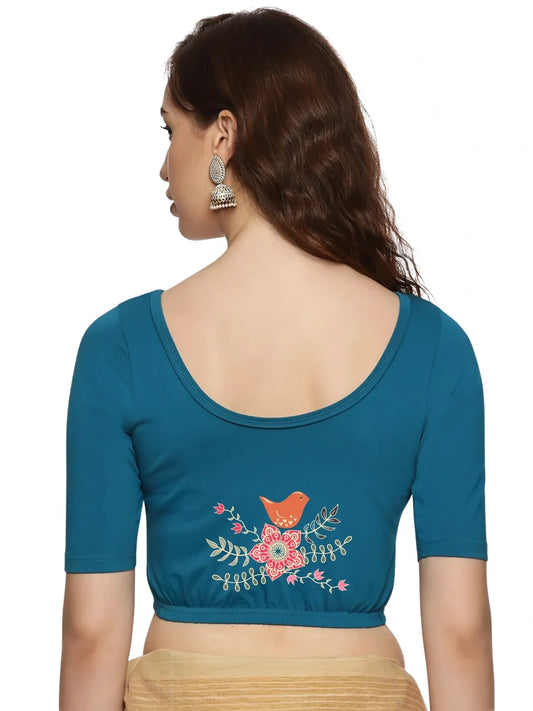 Women Back Printed Stretchable Blouse U0196 - notyetbyus