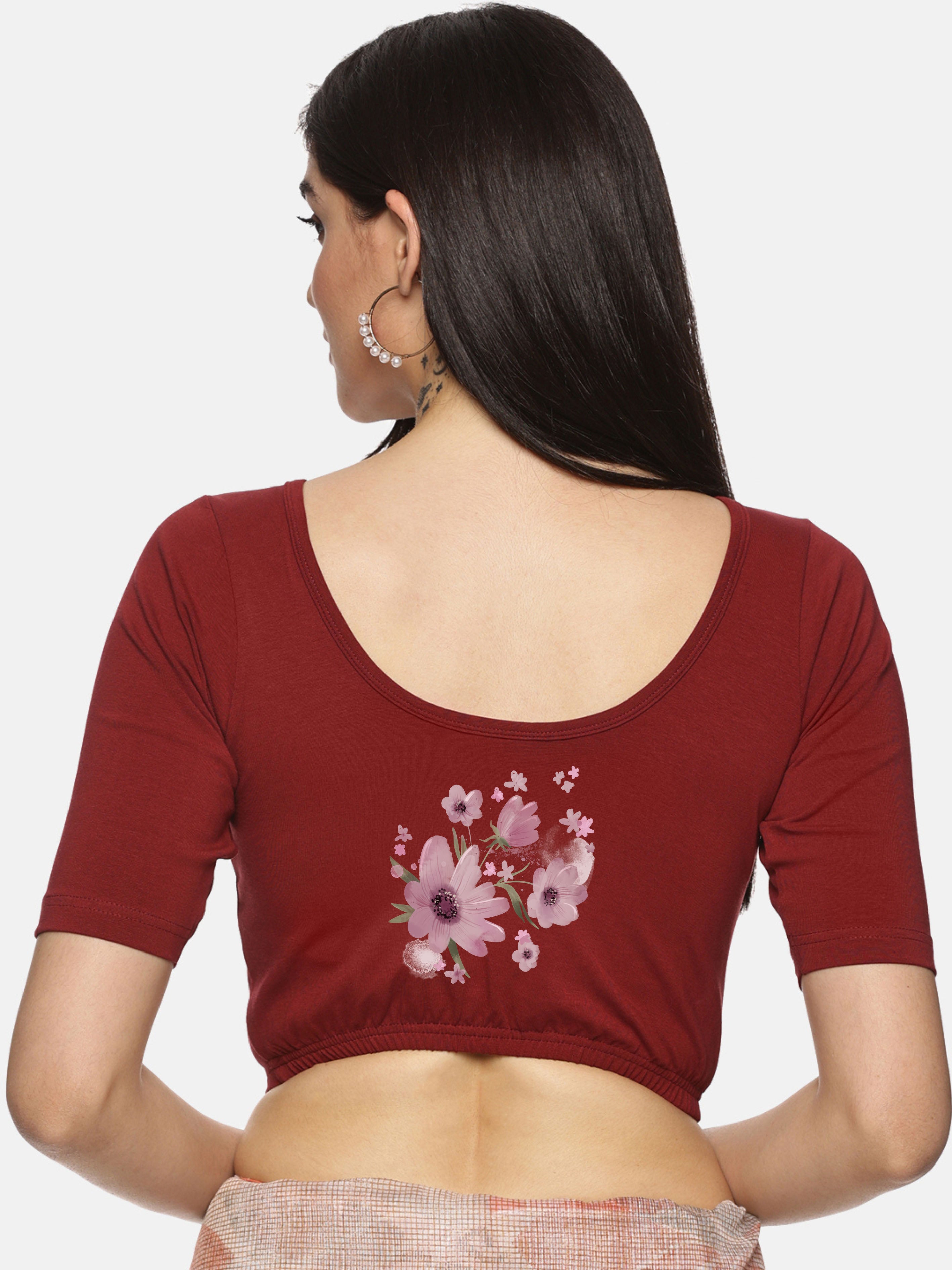 Women Back Printed Stretchable Blouse U038 - notyetbyus