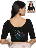 Women Back Printed Stretchable  Half Sleeve Blouse U0225 Black