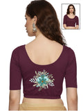 Women Back Printed Stretchable Half Sleeve Blouse U0226 Violet