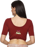 DIY Embroidery Kit with Women Stretchable Half Sleeve Blouse E013 – Maroon
