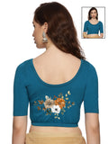 Women Back Printed Stretchable Half Sleeve Blouse U041 peacock