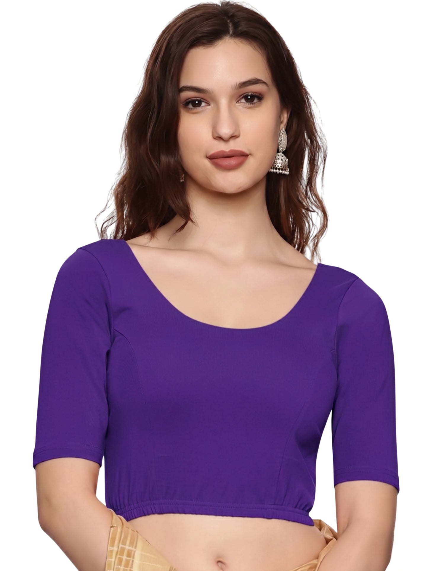 DIY Embroidery Kit with Women Stretchable Half Sleeve Blouse E010 – Purple