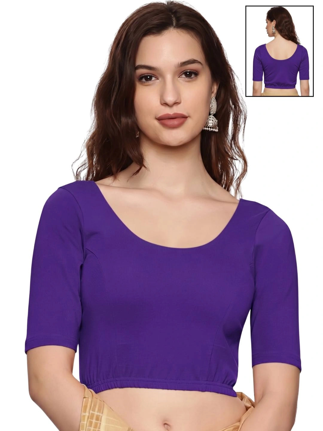 Women Plain Stretchable Half Sleeve Blouse U01A Purple