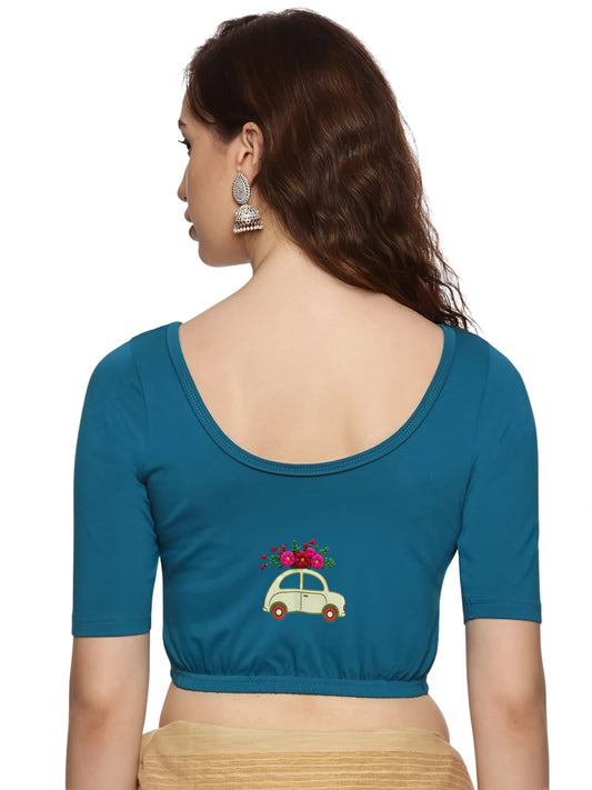 DIY Embroidery Kit with Women Stretchable Half Sleeve Blouse E013 – Peacock