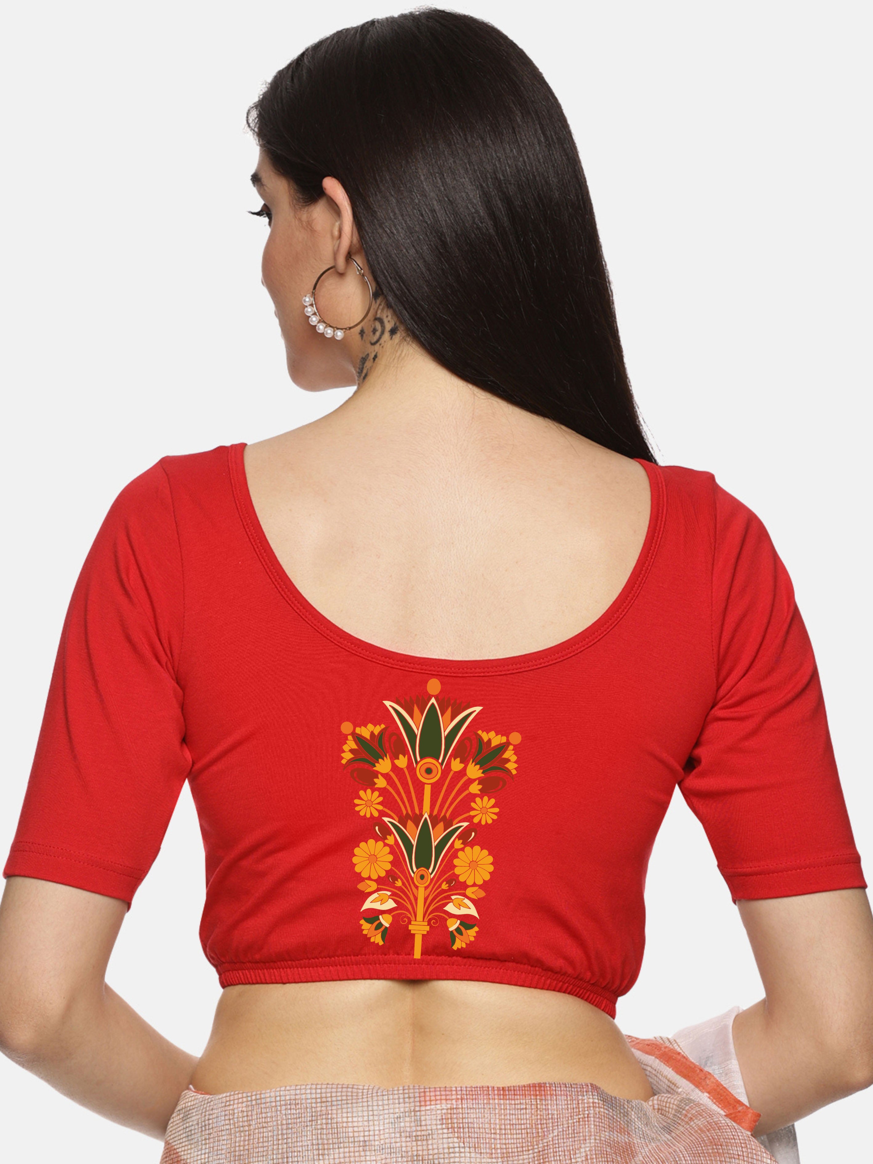 Women Back Printed Stretchable Blouse U039 - notyetbyus