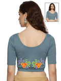 Women Back Printed Stretchable Half Sleeve Blouse U0227 Elephant Grey