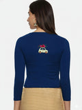 DIY Embroidery Kit with Women Stretchable Three Fourth Sleeve Blouse E013 – Royal Blue