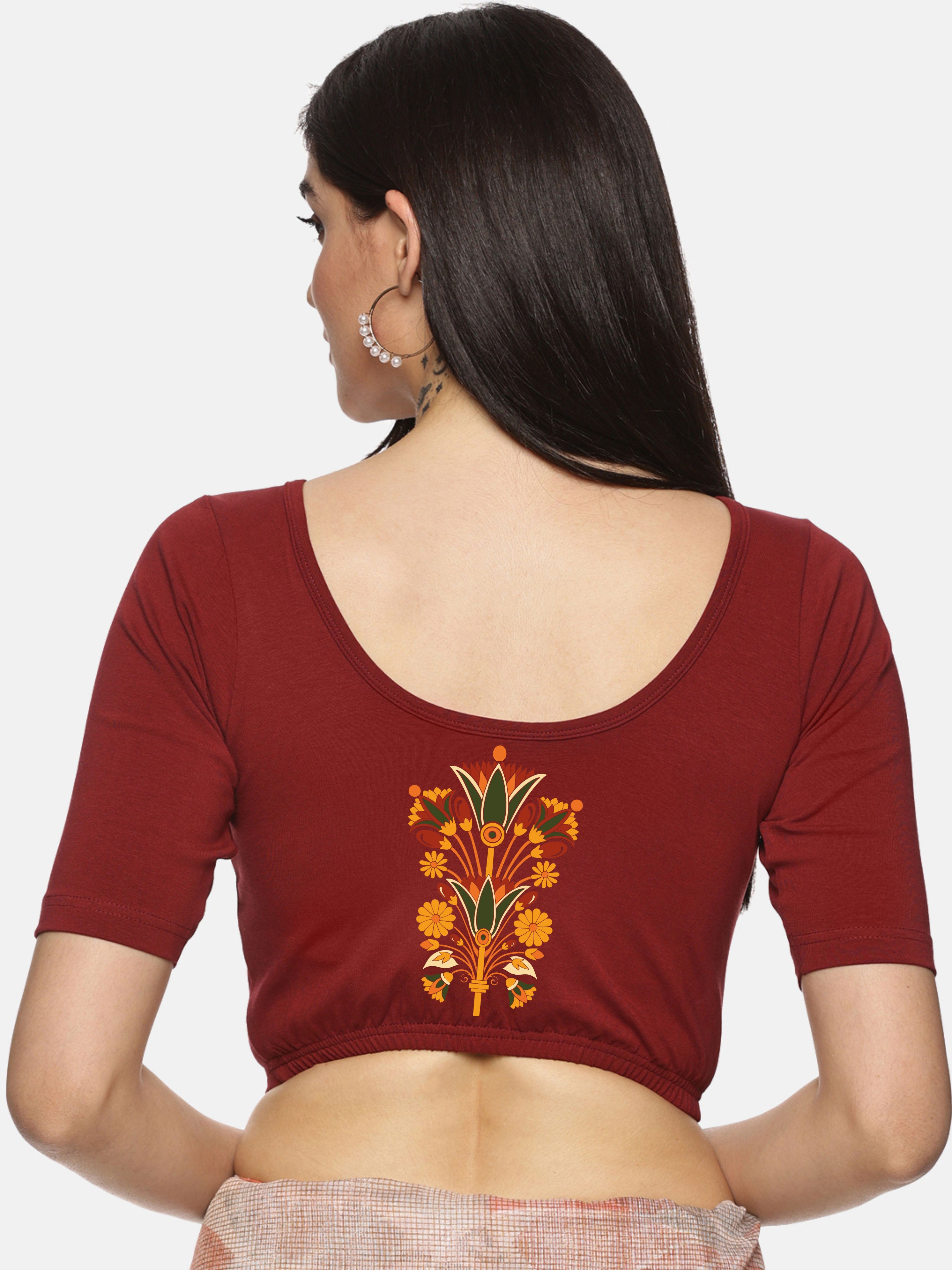 Women Back Printed Stretchable Blouse U039 - notyetbyus