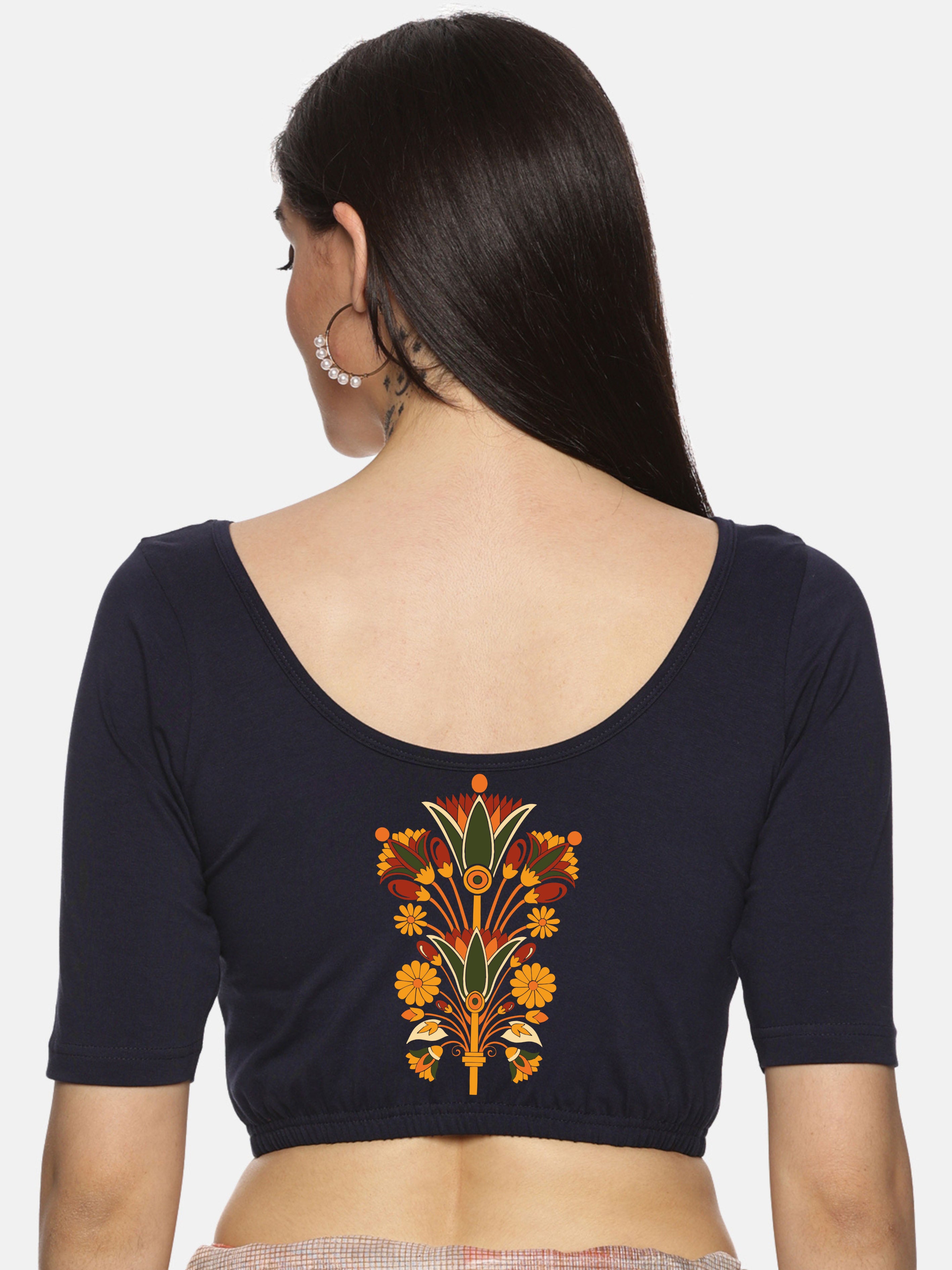 Women Back Printed Stretchable Blouse U039 - notyetbyus