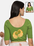 Women Back Printed Stretchable Half Sleeve Blouse U080 Mehndi Green