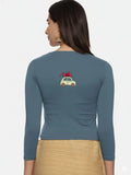 DIY Embroidery Kit with Women Stretchable Three Fourth Sleeve Blouse E013 – Elephant Grey