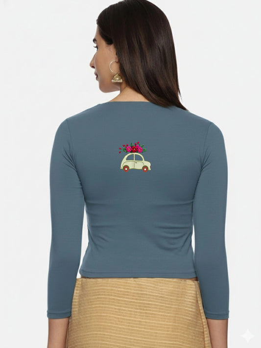 DIY Embroidery Kit with Women Stretchable Three Fourth Sleeve Blouse E013 – Elephant Grey