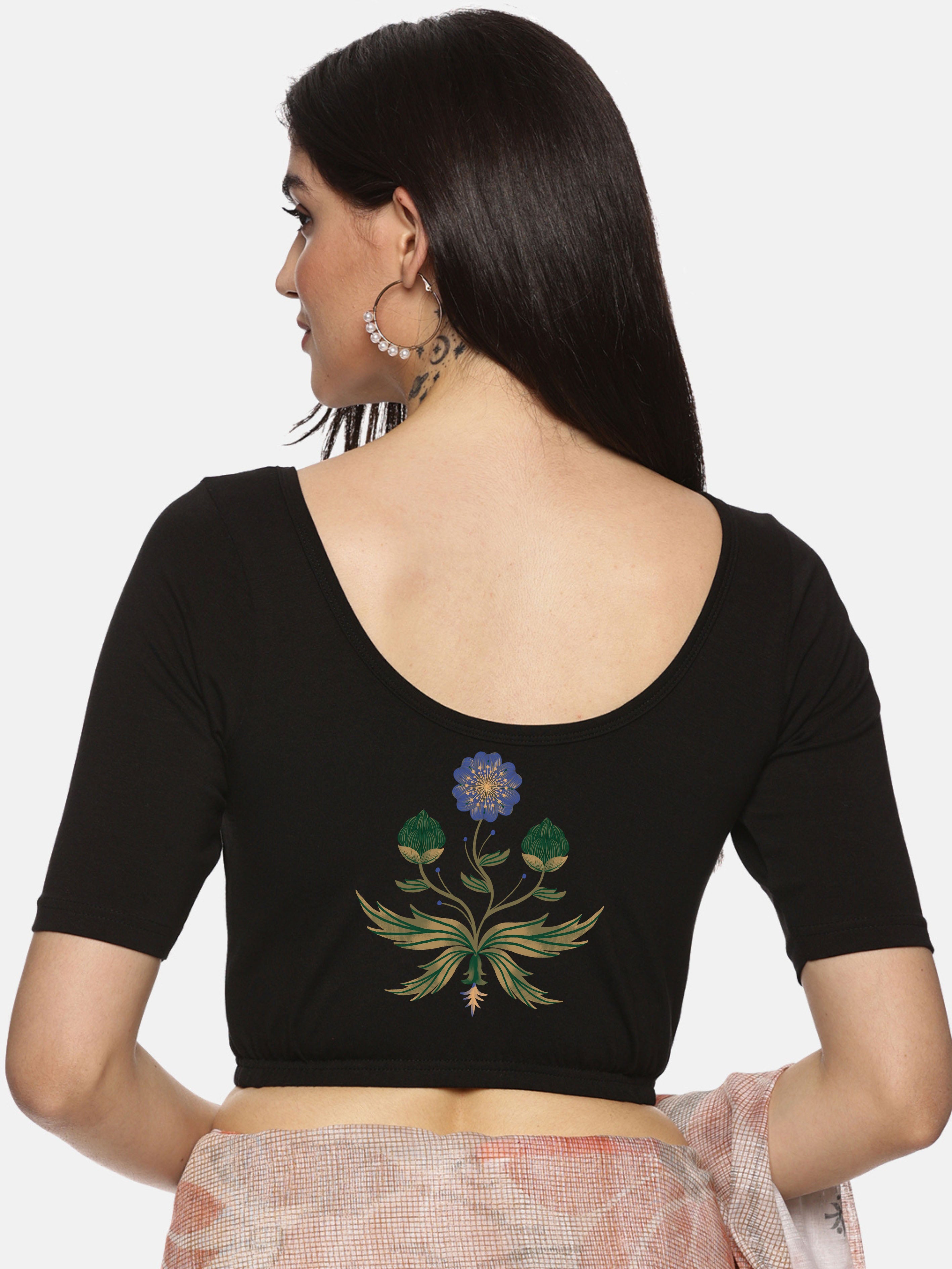 Women Back Printed Stretchable Blouse U040 - notyetbyus