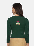 DIY Embroidery Kit with Women Stretchable Three Fourth Sleeve Blouse E013 – Bottle Green