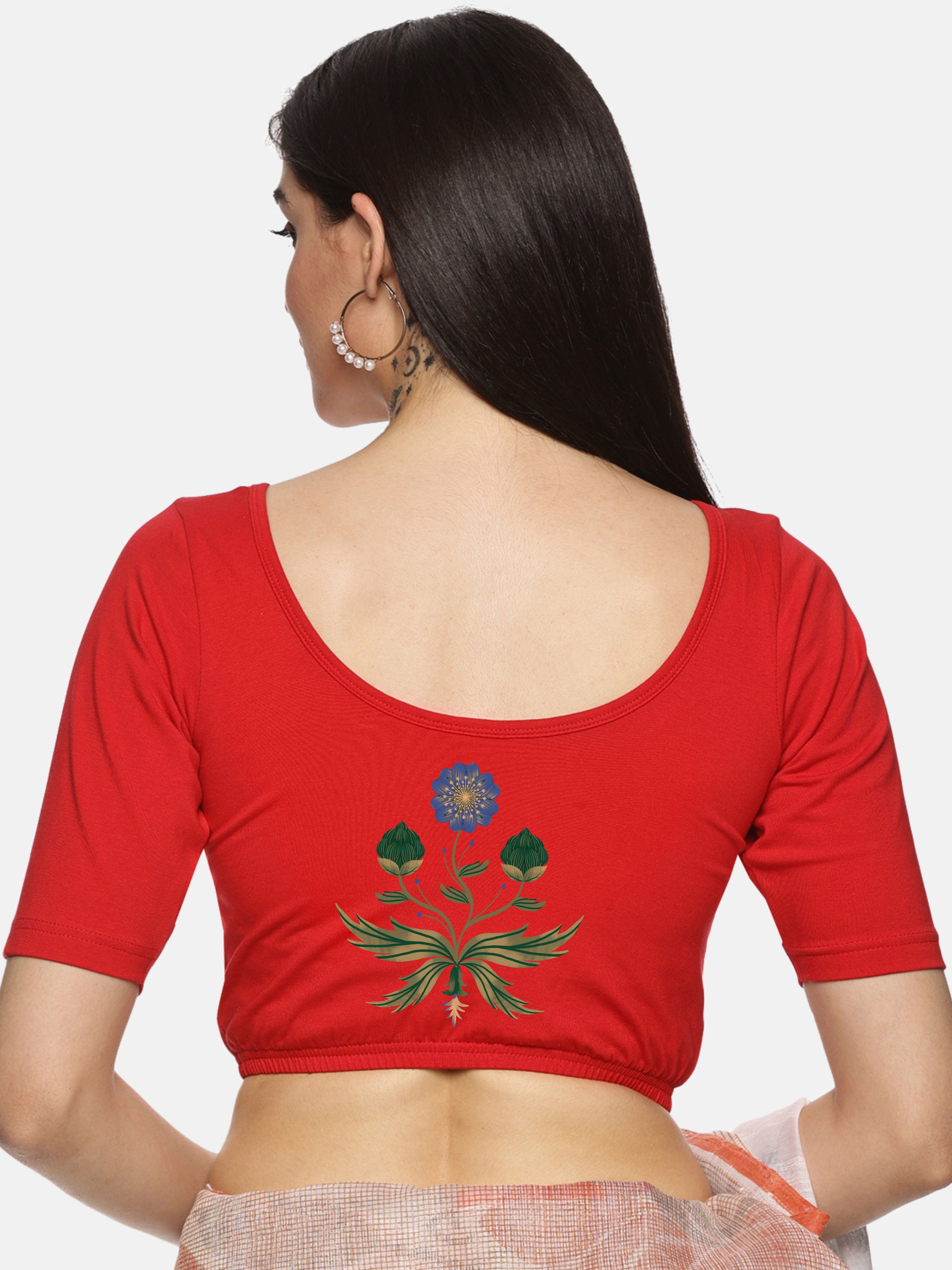 Women Back Printed Stretchable Blouse U040 - notyetbyus