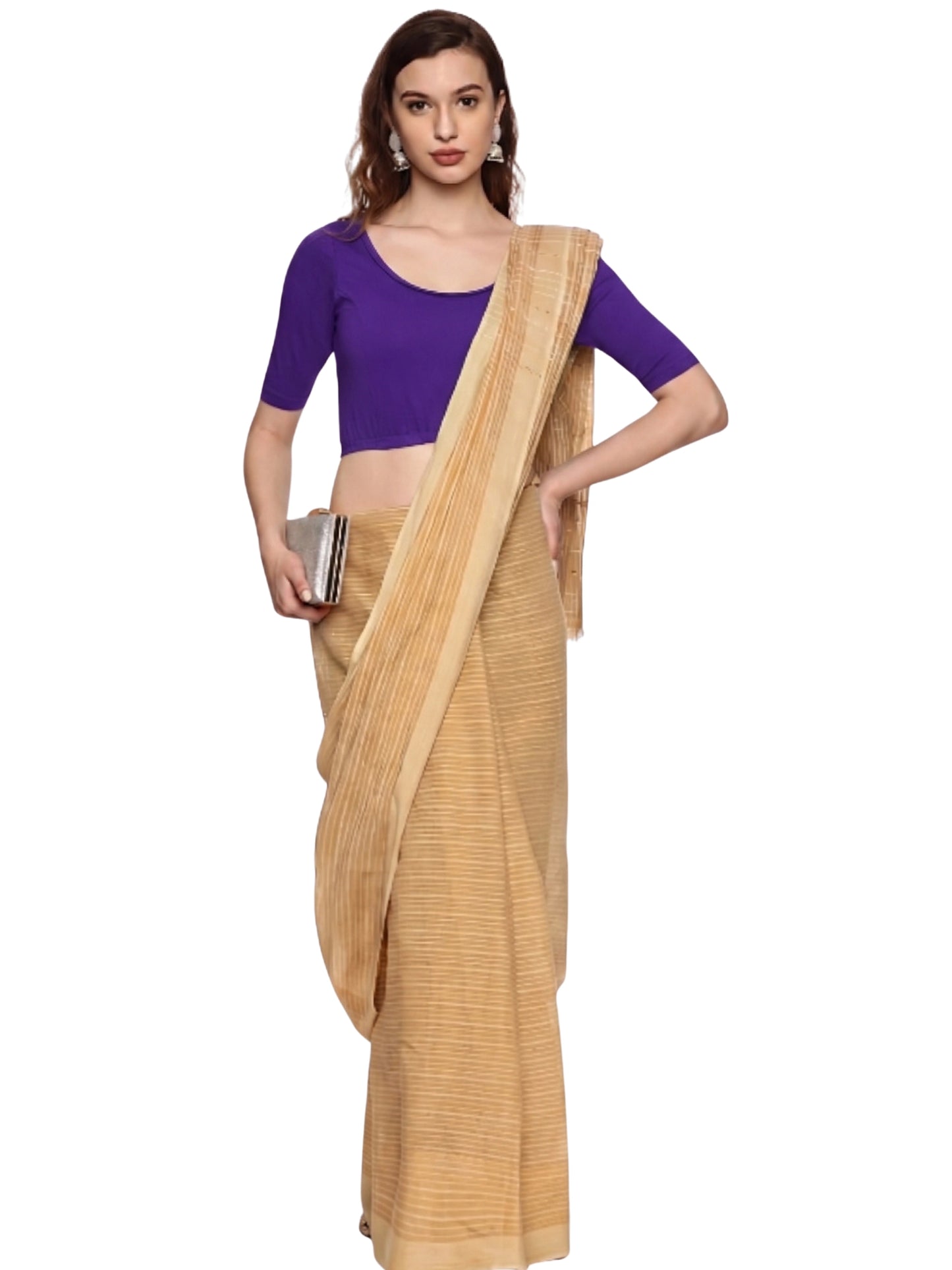 DIY Embroidery Kit with Women Stretchable Half Sleeve Blouse E010 – Purple