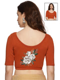Women Back Printed Stretchable Half Sleeve Blouse U049 Rust