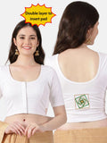 DIY Embroidery Kit with Women Front Open Stretchable Half Sleeve Blouse E05 – White