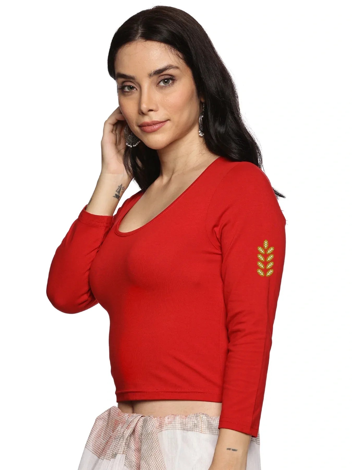 Women Three Fourth Sleeve Back Print Stretchable Blouse U0180 - notyetbyus