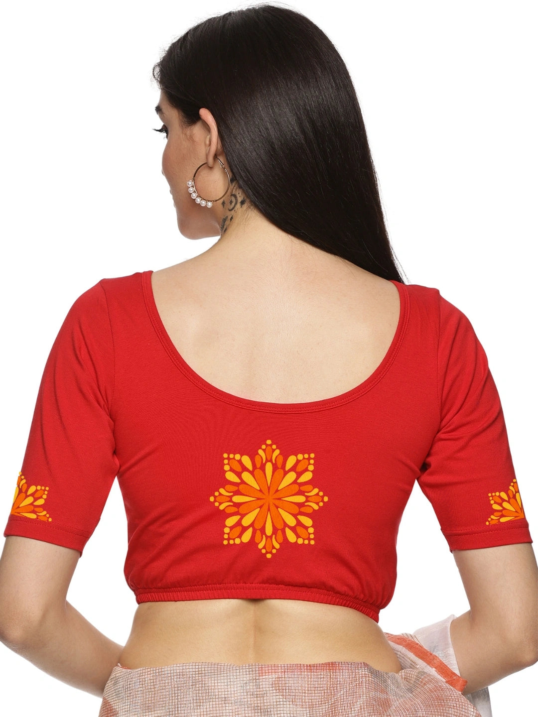 Women Back Printed Stretchable Blouse U0175
