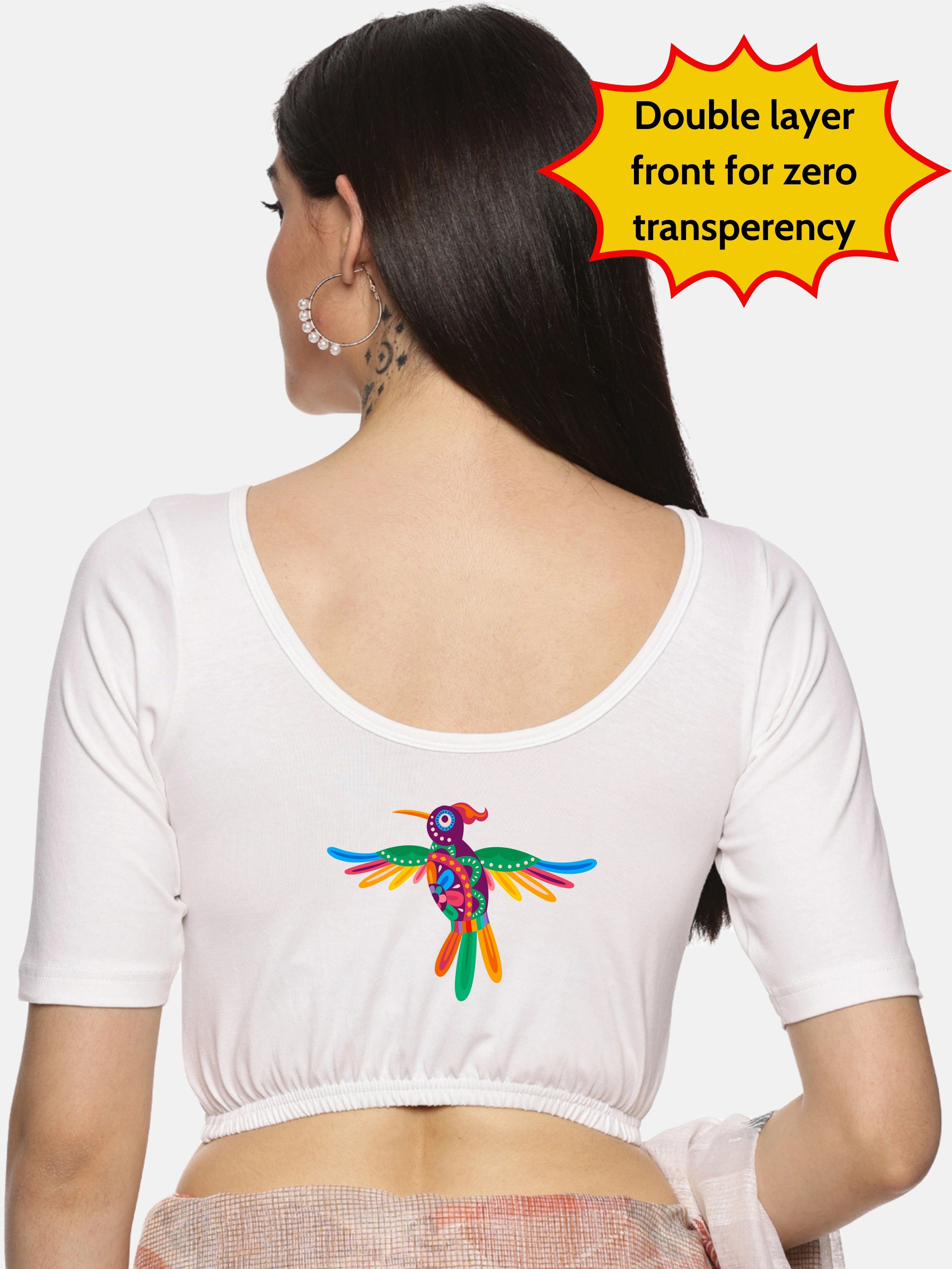 Women Back Printed Stretchable Blouse U08 - notyetbyus