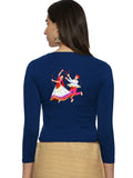 Women Three Fourth Sleeve Back Print Stretchable Blouse U0112 Royal Blue