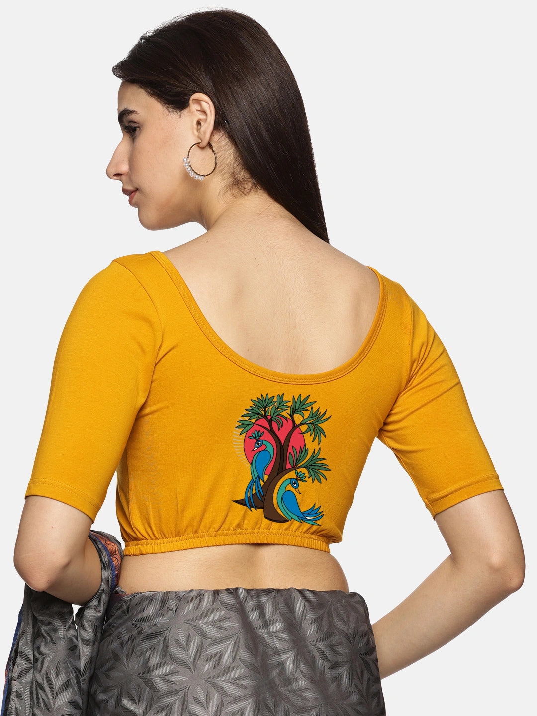 Women Back Printed Stretchable Blouse U0137 - notyetbyus