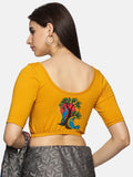 Women Back Printed Stretchable Half Sleeve Blouse U0137 Mustard