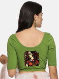 Women Back Printed Stretchable Half Sleeve Blouse U0162 Mehndi Green