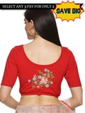 Women Back Printed Stretchable Half Sleeve Blouse U0176 Red