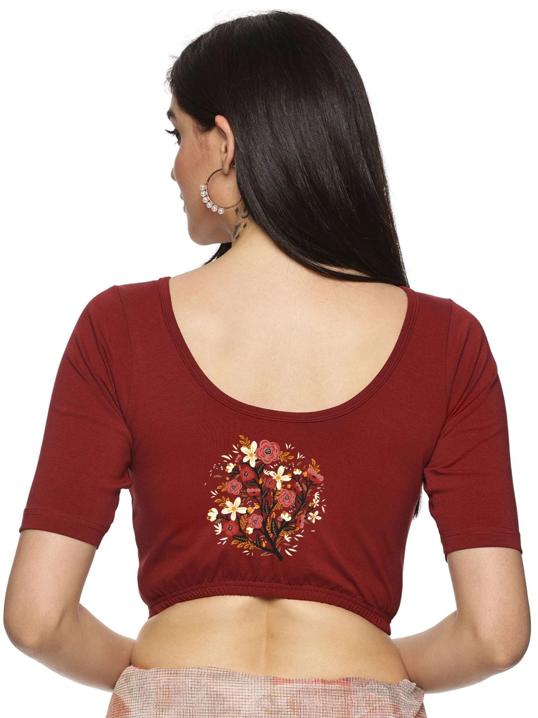 Women Back Printed Stretchable Blouse U0174