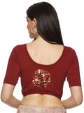 Women Back Printed Stretchable Half Sleeve  Blouse U0174 Maroon