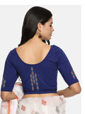 Women Back Printed Stretchable Half Sleeve Blouse U0178 Royal Blue