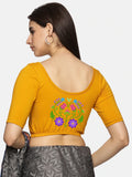 Women Back Printed Stretchable   Half Sleeve Blouse U0139 Mustard
