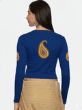 Women Back Printed Stretchable Full Sleeve V Neck RIB Blouse U0186 Royal Blue
