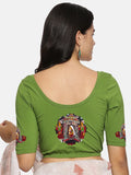 Women Back Printed Stretchable Half Sleeve Blouse U0140A Mehndi Green