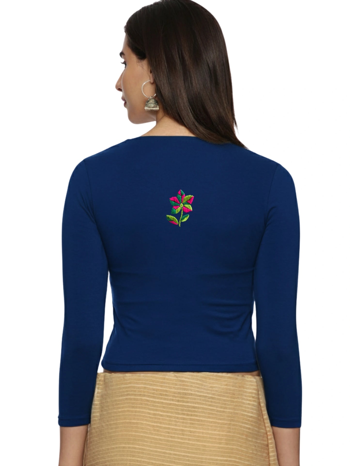 DIY Embroidery Kit with Women Stretchable Three Fourth Sleeve Blouse E03 – Royal Blue