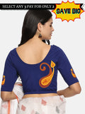 Women Back Printed Stretchable Half Sleeve Blouse U0177 Royal Blue