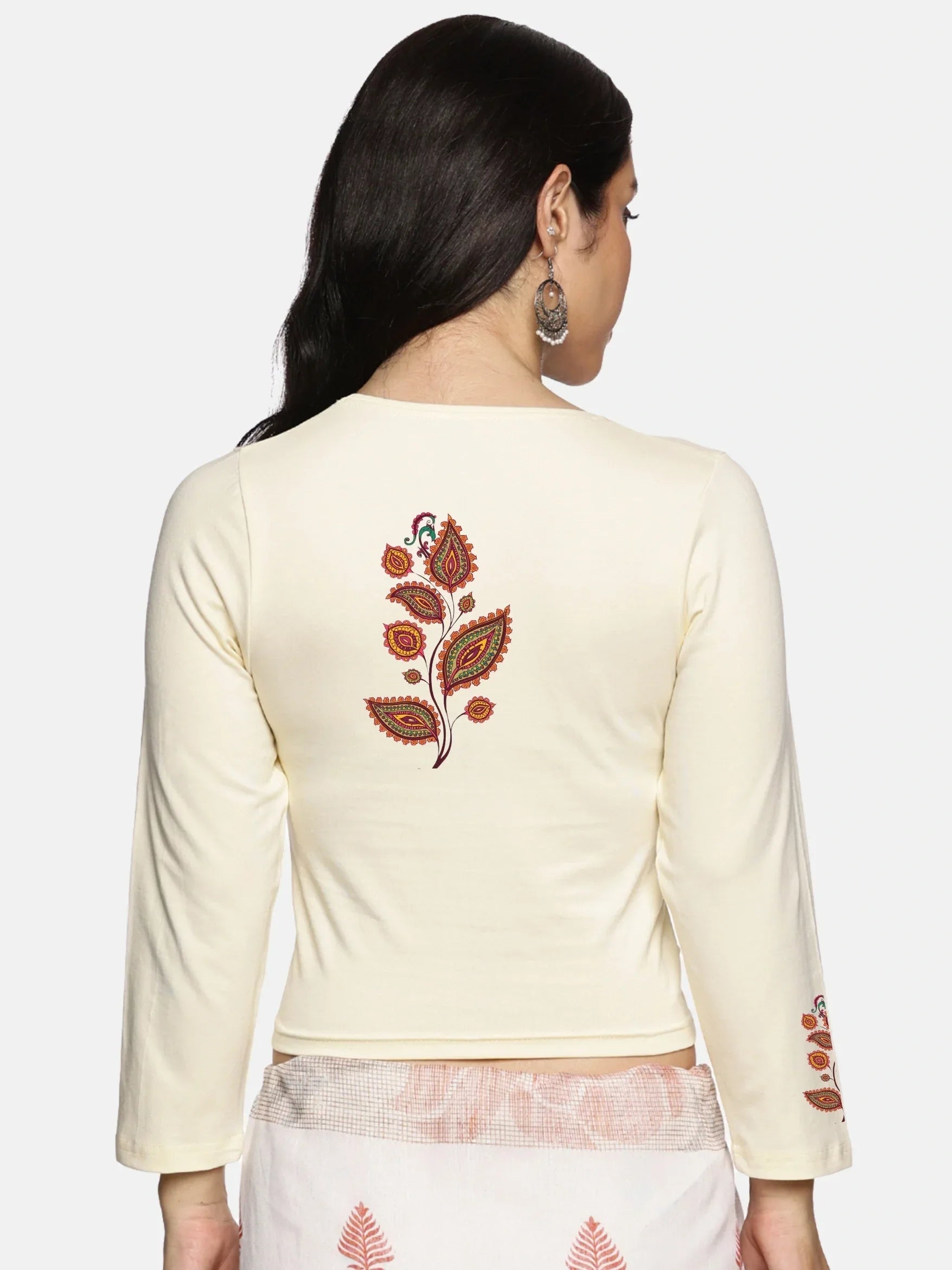 Women Three Fourth Sleeve Back Print Stretchable Blouse U0181 - notyetbyus